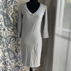 James Perse Grey Fitted V-Neck 3/4 Sleeve Dress